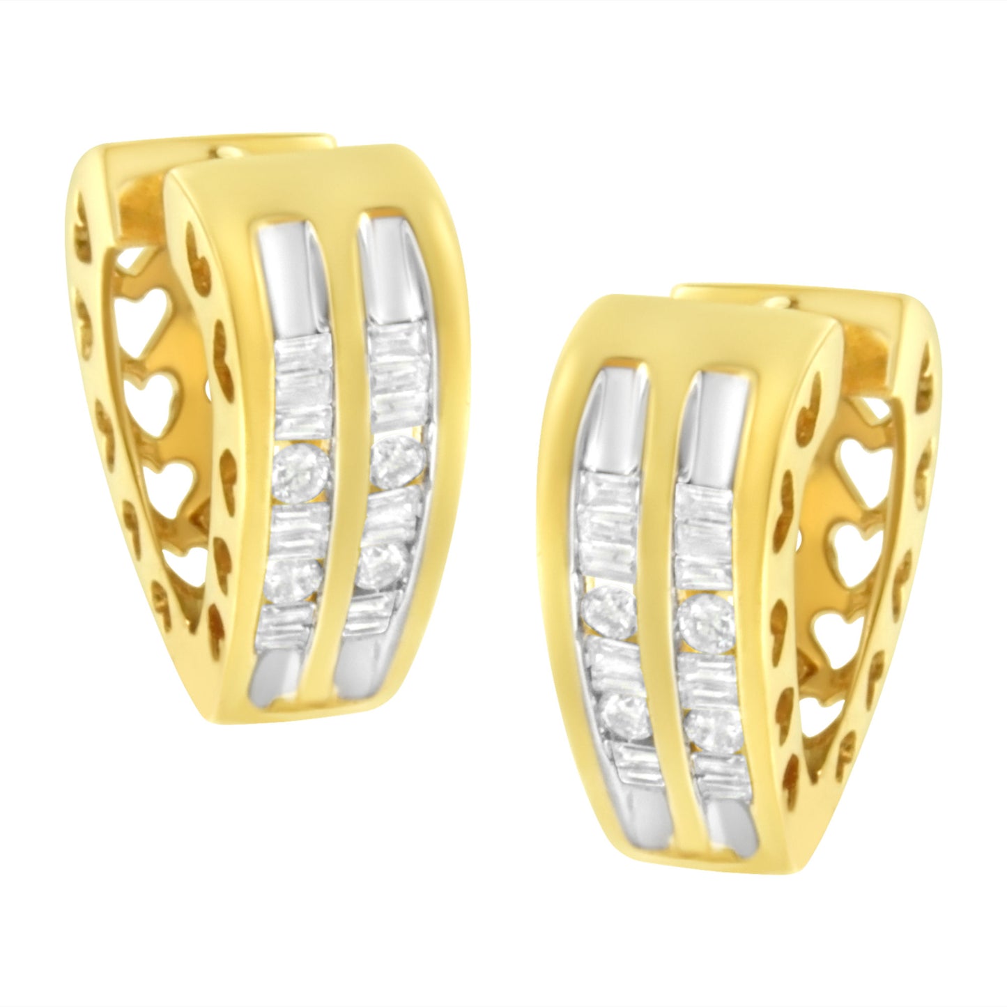 10K Yellow Gold 1/2 cttw Diamond Huggy Heart Hoop Earrings (I-J Clarity, I2-I3 Color)