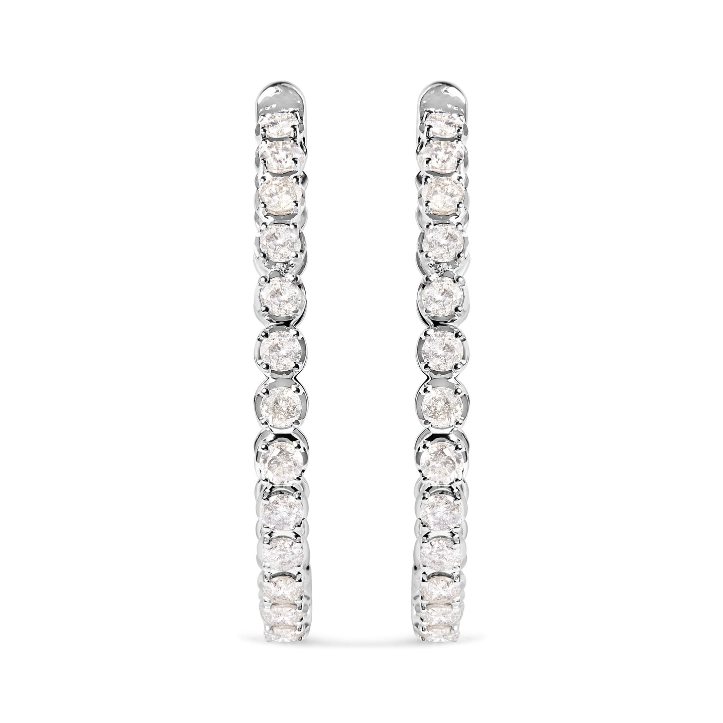 14K White Gold 7.0 Cttw Diamond 1-¾ Inside Out Hinged Leverback Hoop Earrings (I-J Color, I2-I3 Clarity)