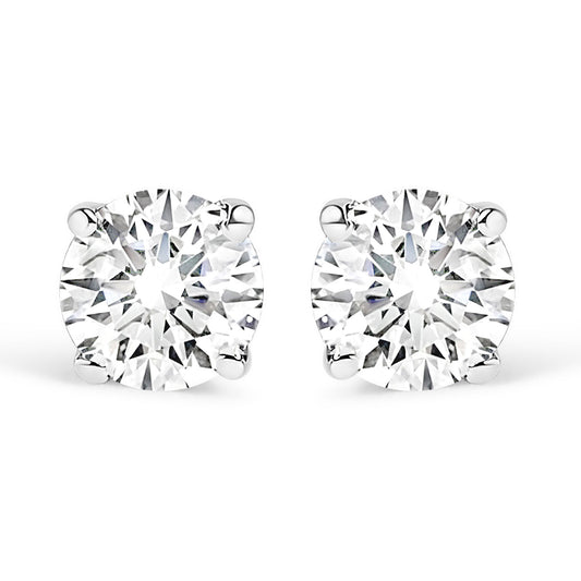 AGS Certified 14K White Gold 1.0 cttw 4-Prong Set Brilliant Round-Cut Solitaire Diamond Push Back Stud Earrings (G-H Color, I1-I2 Clarity)