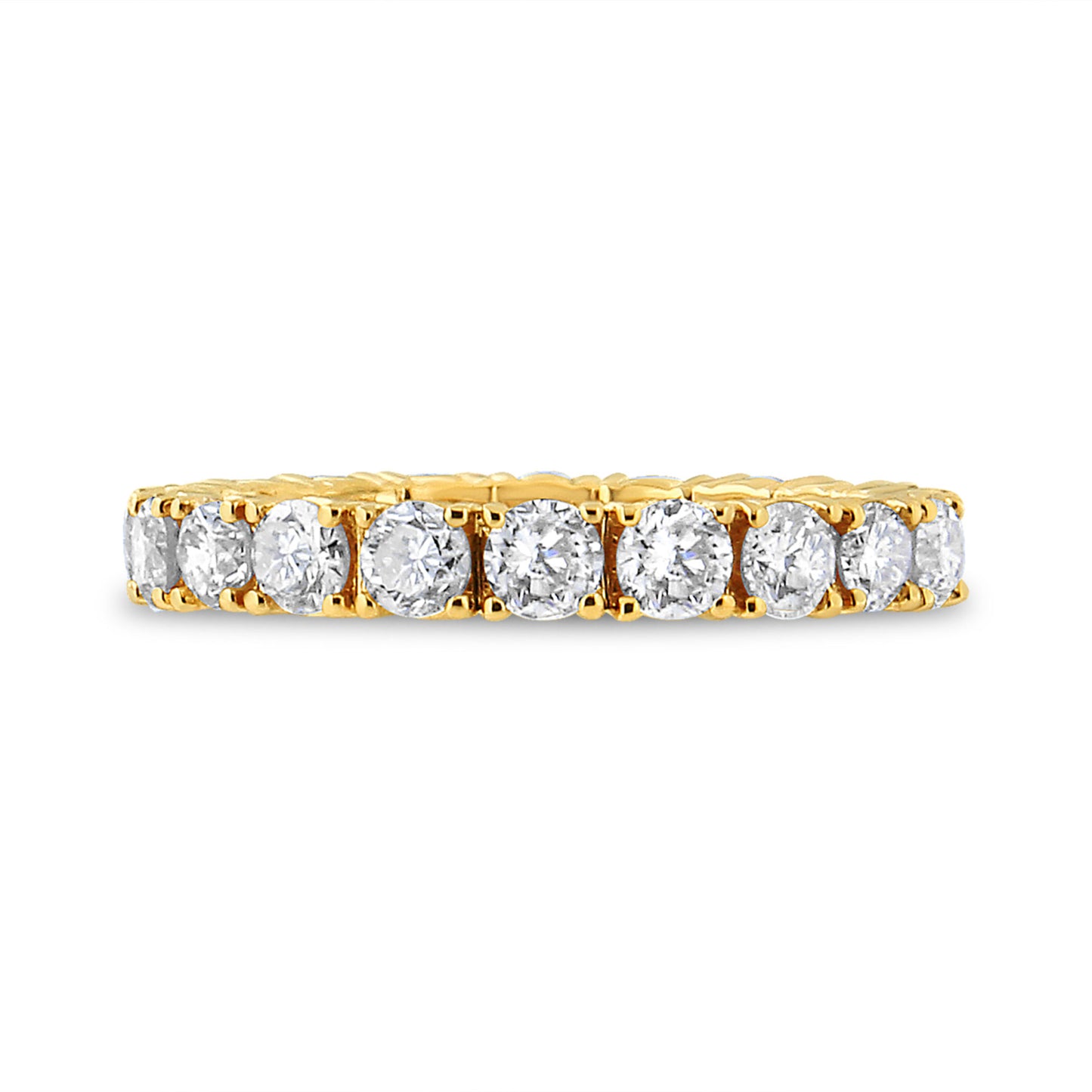 14K Yellow Gold 2.00 Cttw Shared Prong Set Round Cut Diamond Eternity Band (J-K Color, VS1-VS2 Clarity)