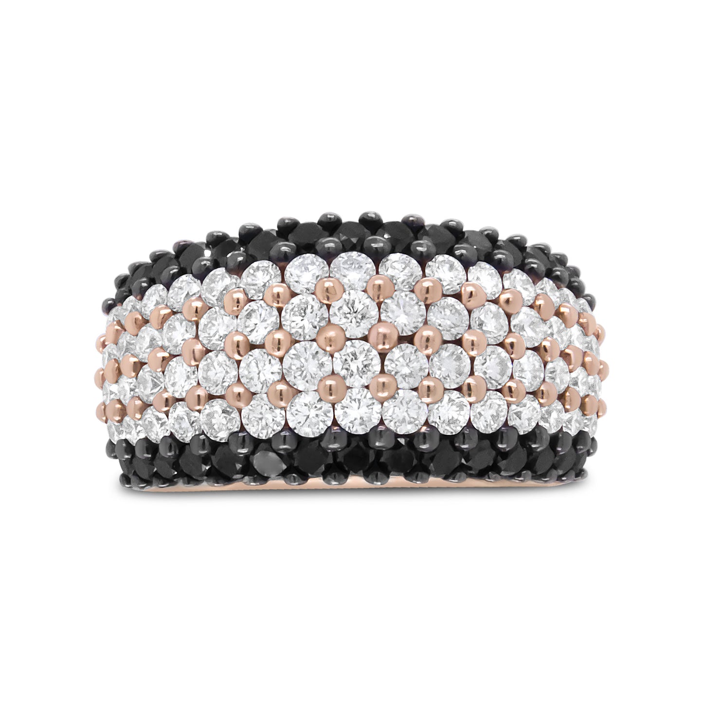 18K Rose Gold 2 1/5 Cttw Black and White Diamond 6 Row Band Ring (F-G and Black Color, VS1-VS2 Clarity) - Ring Size 7