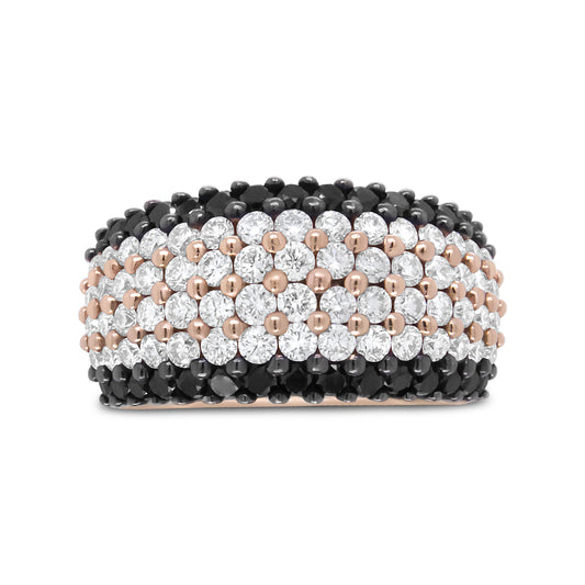 18K Rose Gold 2 1/5 Cttw Black and White Diamond 6 Row Band Ring (F-G and Black Color, VS1-VS2 Clarity) - Ring Size 7