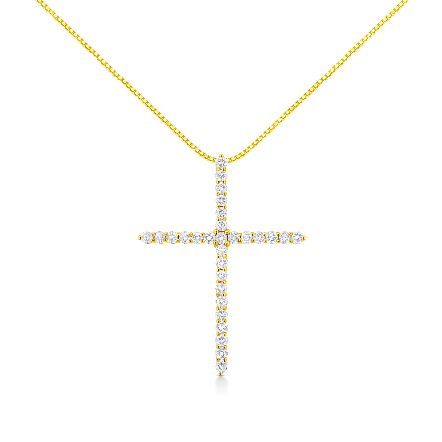 10K Yellow Gold 3.00 cttw Round-Cut Diamond Cross 18" Pendant Necklace (J-K Color, I1-I2 Clarity)