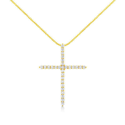 10K Yellow Gold 3.00 cttw Round-Cut Diamond Cross 18" Pendant Necklace (J-K Color, I1-I2 Clarity)