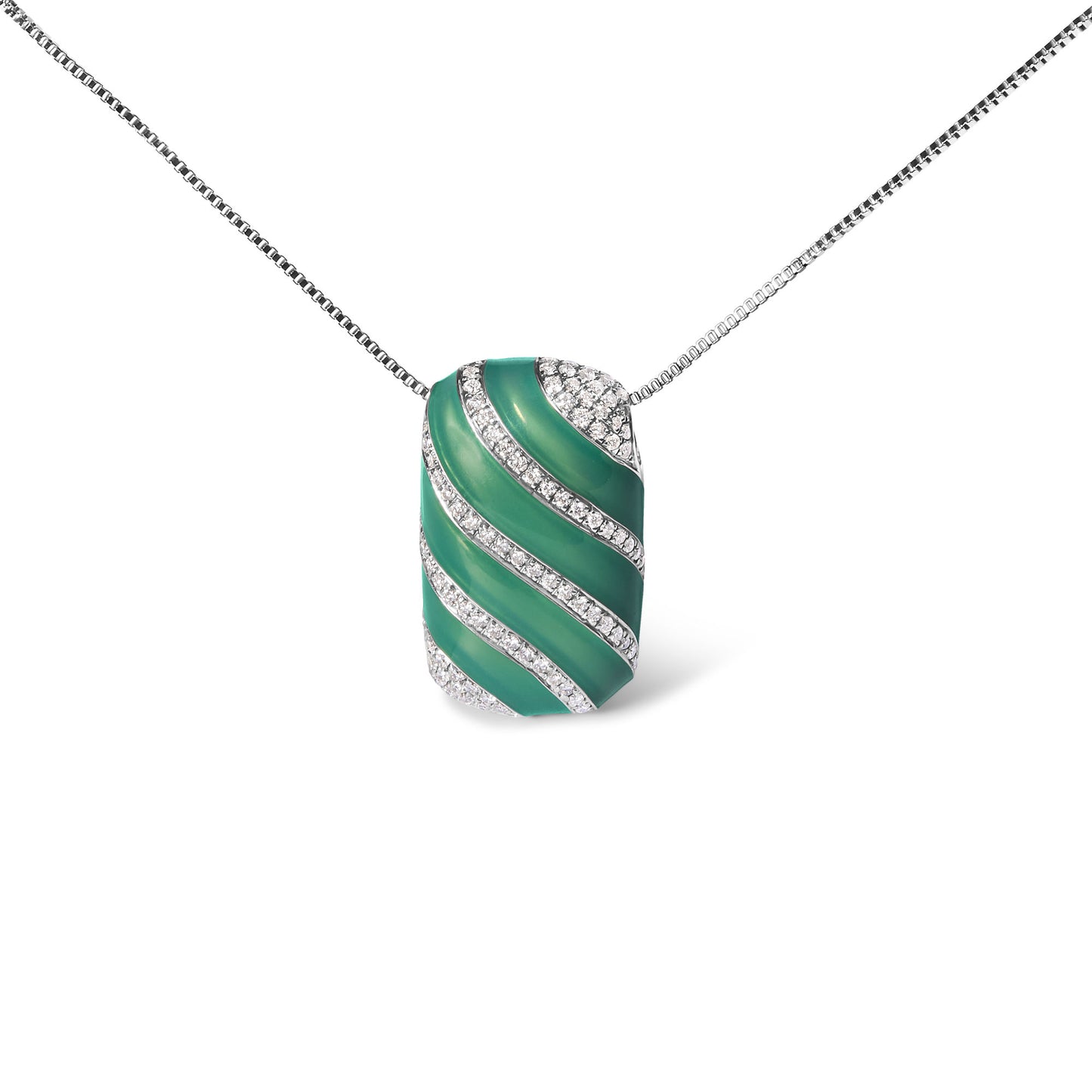 .925 Sterling Silver Turquoise Enamel and 1/2 Cttw Diamond Block 18" Pendant Necklace (F-G Color, VS1-VS2 Clarity)