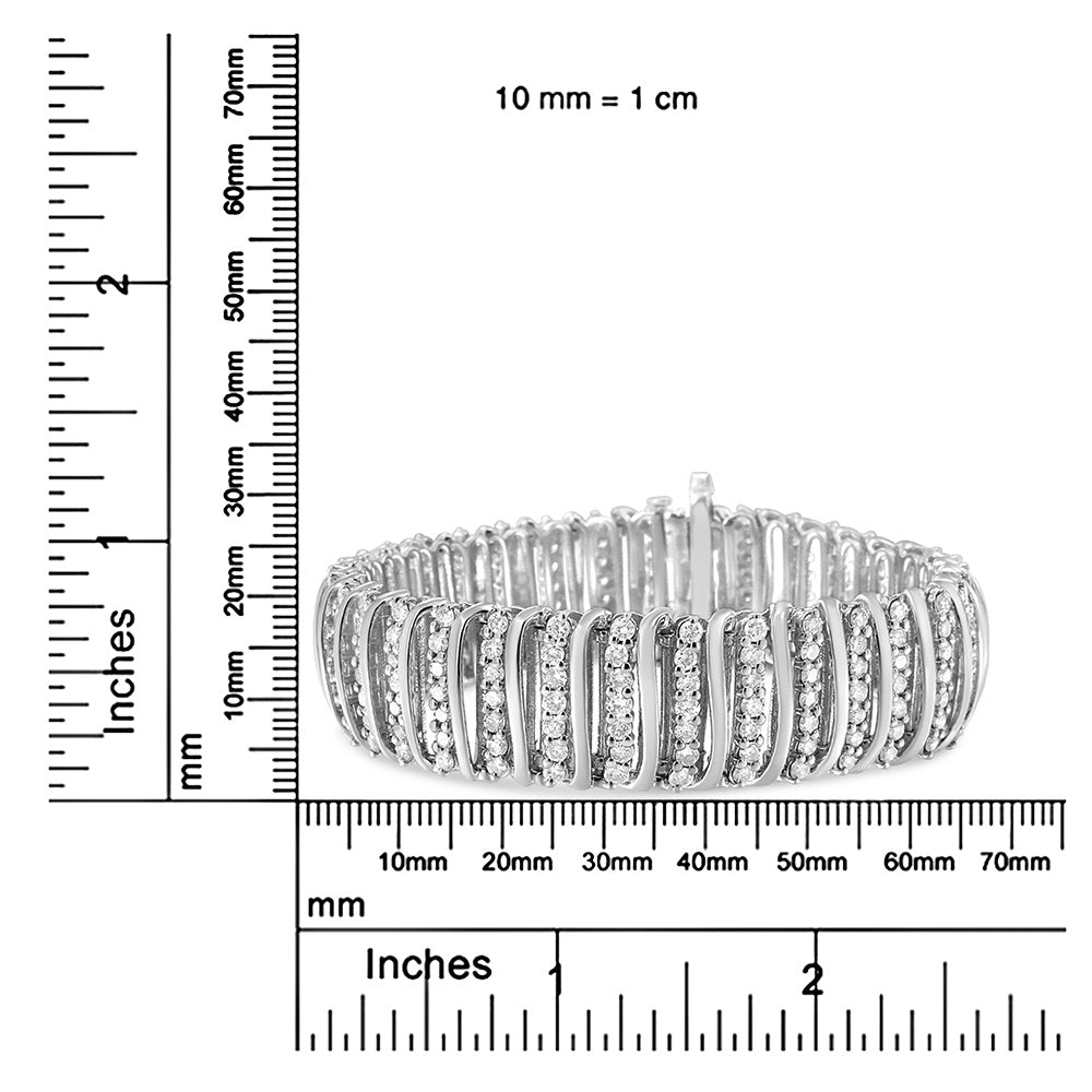 .925 Sterling Silver 8 1/2 Cttw Diamond 7 Row Chevron "S" Curved Link Tennis Bracelet (I-J color, I1-I2 clarity) - 7.25"