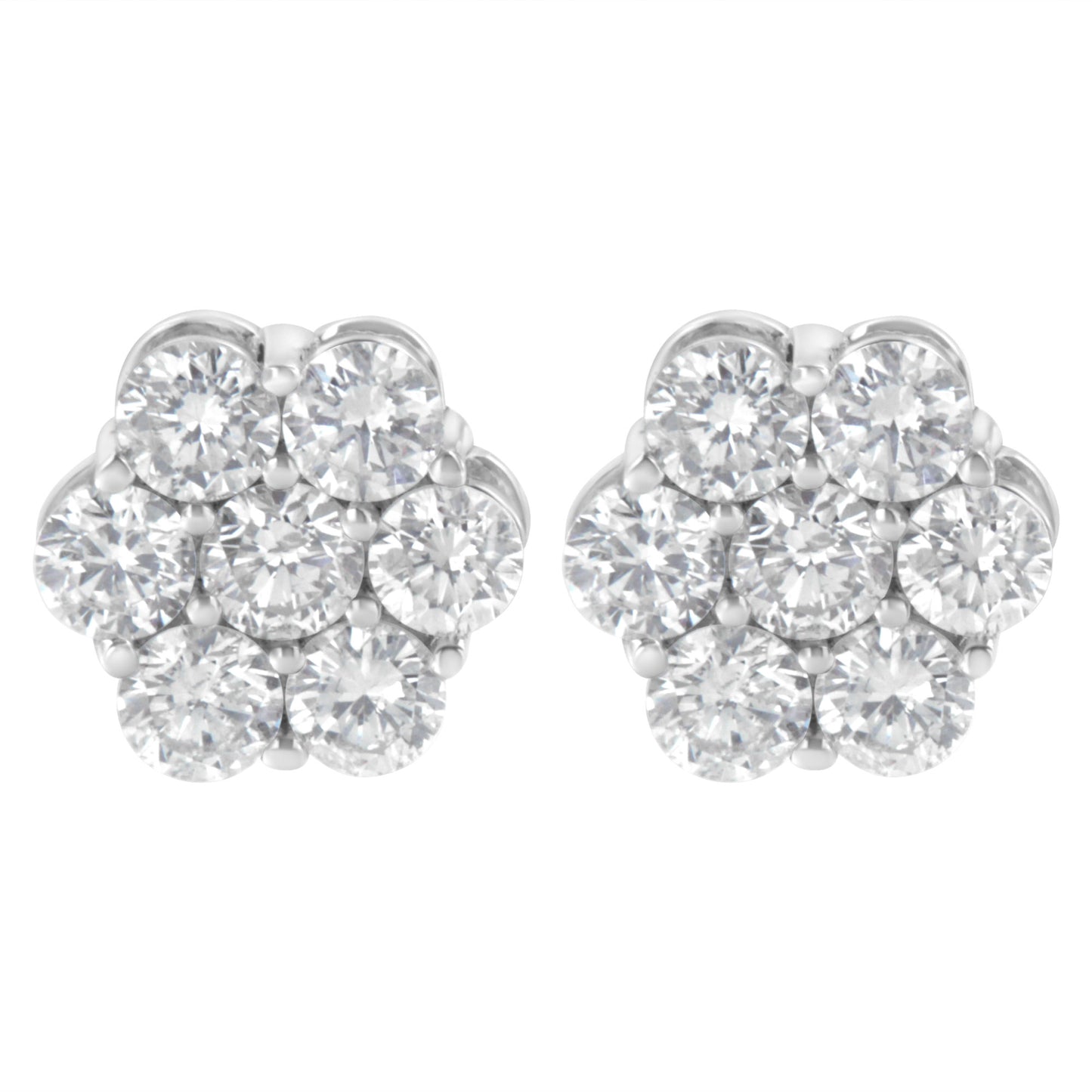 Sterling Silver 2 cttw Floral Composite 7 Stone Diamond Stud Earring (I-J, I1-I2)