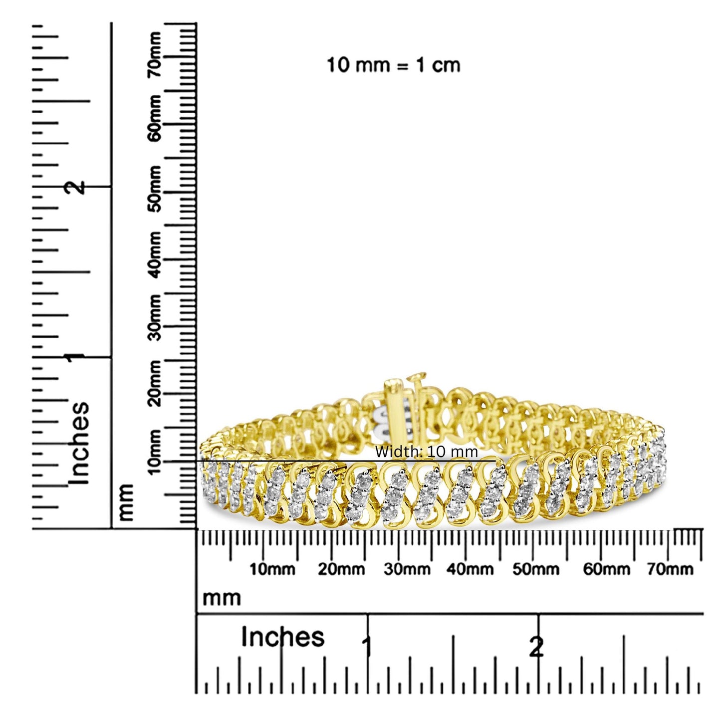 10K Yellow Gold 4.0 Cttw Diamond Triple Row Infinity 7" "S" Link Tennis Bracelet (J-K Color, I2-I3 Clarity)