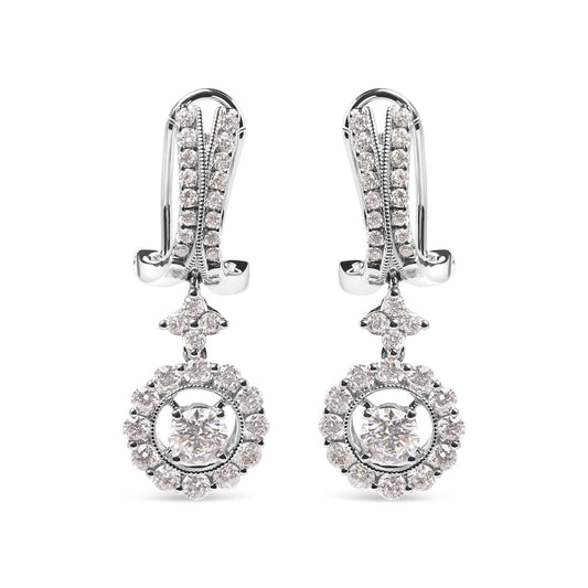 14K White Gold 1 7/8 Cttw Diamond Drop and Dangle Halo Earring with Omega Back (F-G Color, VS2-SI1)