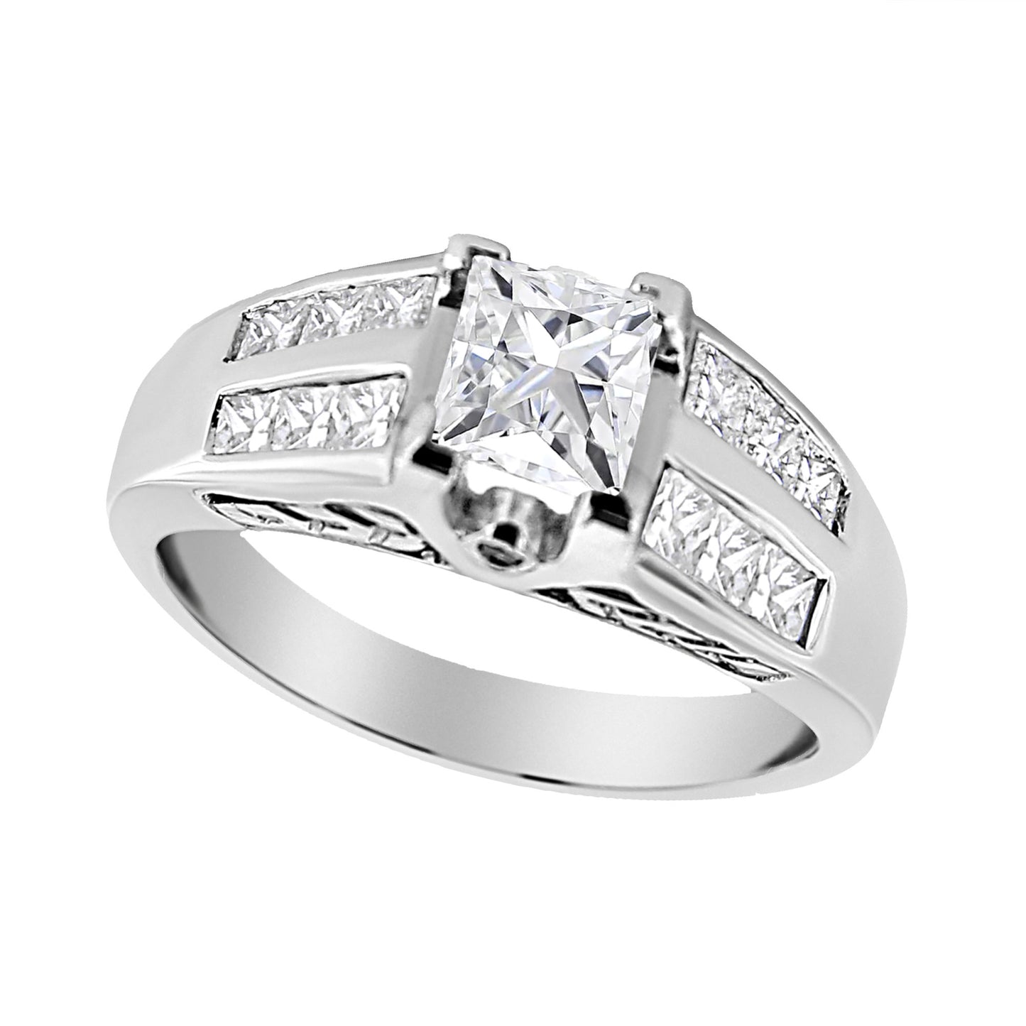 14K White Gold 1 1/4 Cttw Princess Cut Diamond Channel Set Engagement Ring (H-I Color, SI1-SI2 Clarity) - Ring Size 7