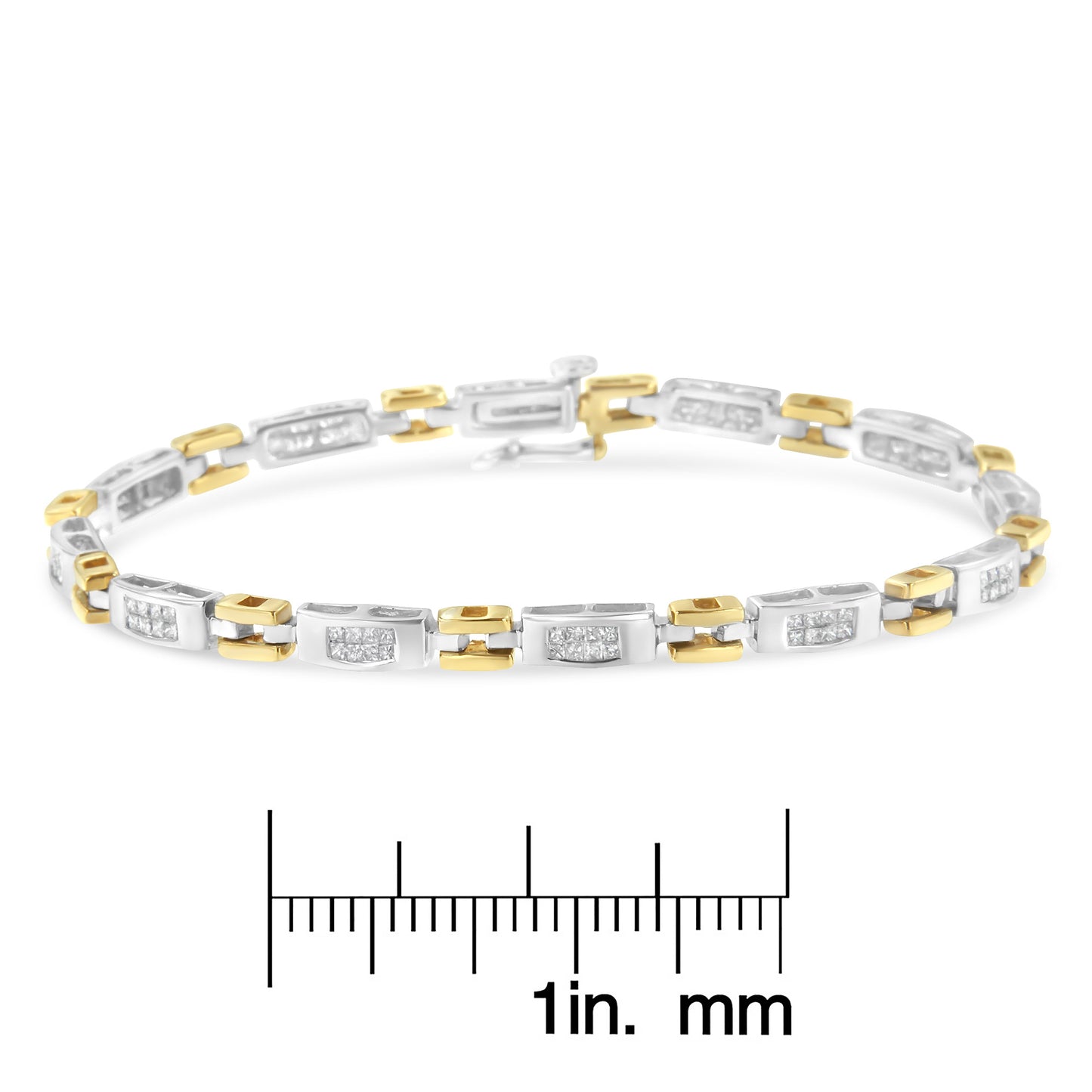 10K Two-Tone Gold Princess Cut Diamond Geo Link Bracelet (1.00 cttw, H-I Color, SI1-SI2 Clarity)