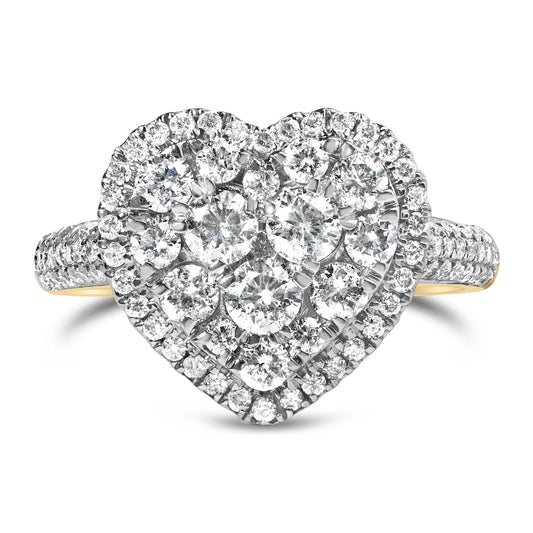 14K Yellow Gold 1 1/2 Cttw Diamond Heart Shaped Composite Ring (H-I Color, SI2-I1 Clarity)