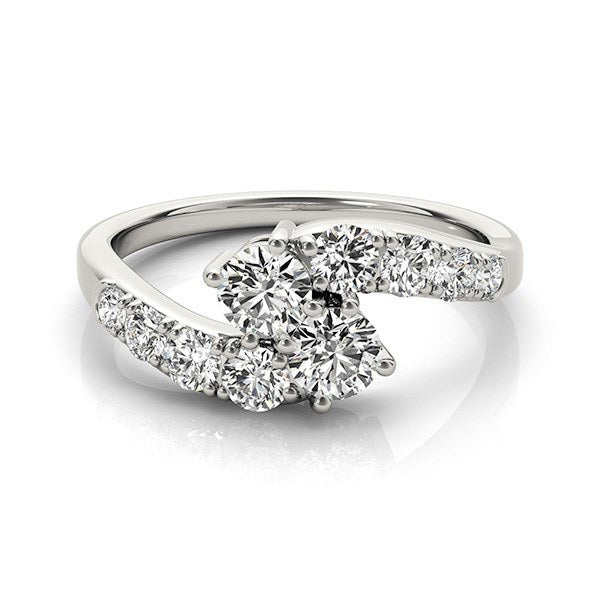 14k White Gold Two Stone Overlap Design Diamond Ring (1 cttw)