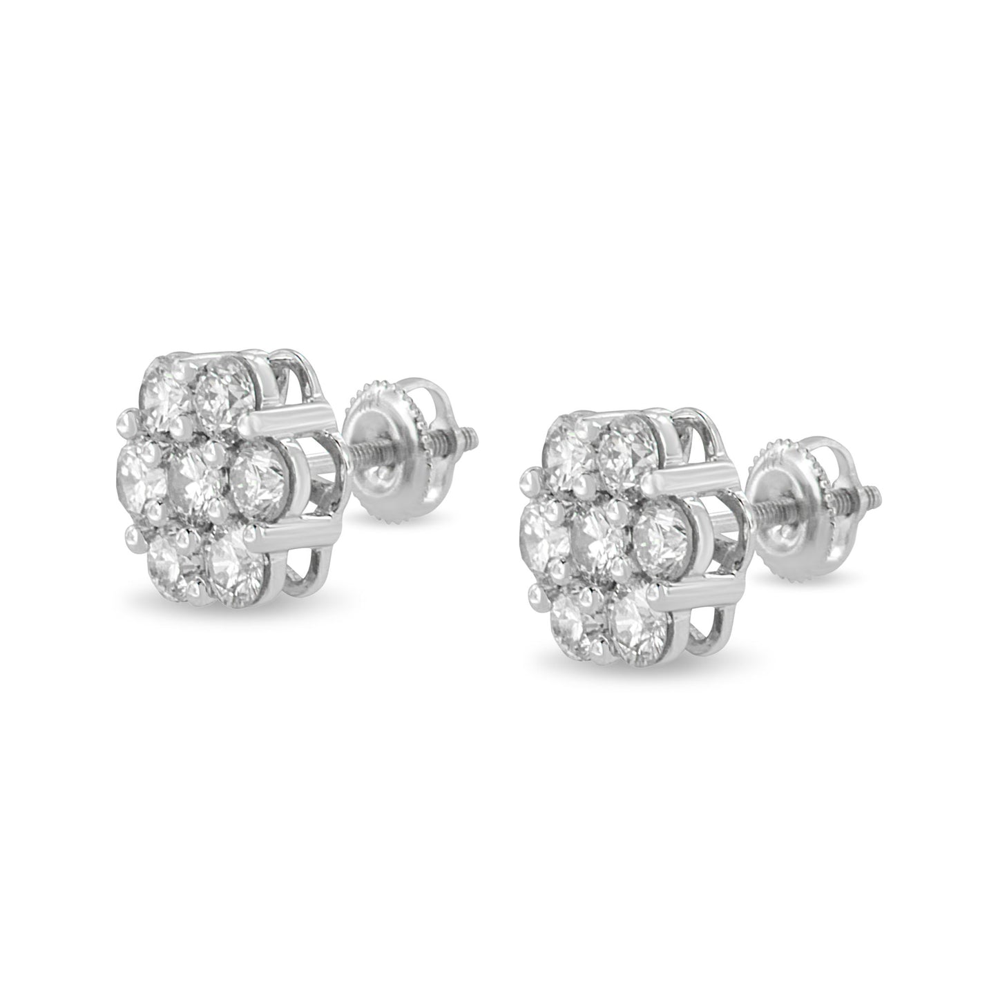 14K White Gold 3 cttw Prong Set Round-Cut Diamond Floral Cluster Stud Earring (I-J Color, SI1-SI2 Clarity)