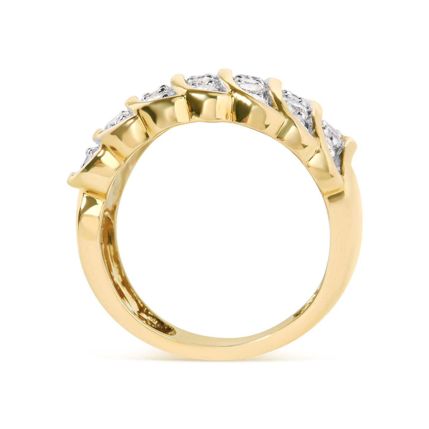 14K Yellow Gold Plated .925 Sterling Silver 2.00 Cttw Diamond Multi Row Band Ring (J-K Color, I1-I2 Clarity)