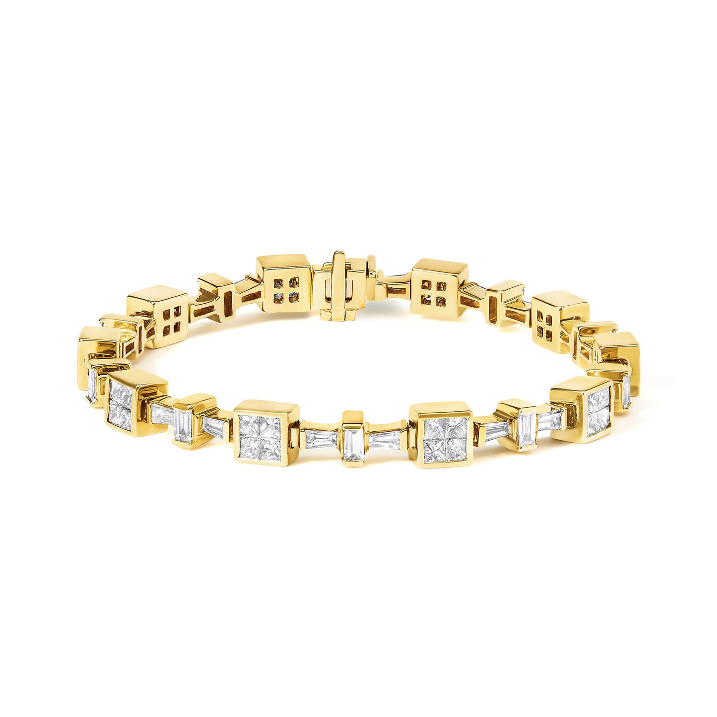 14K Yellow Gold 6 3/4 Cttw Princess and Baguette-Cut Diamond Tennis Bracelet (H-I Color, VS2-SI1 Clarity) - Size 7