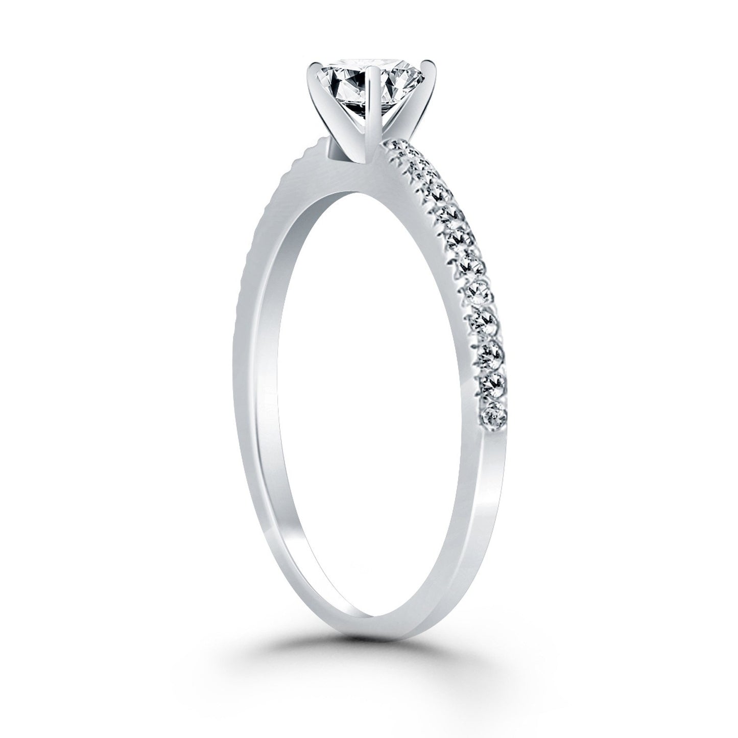 14k White Gold Engagement Ring with Pave Diamond Band