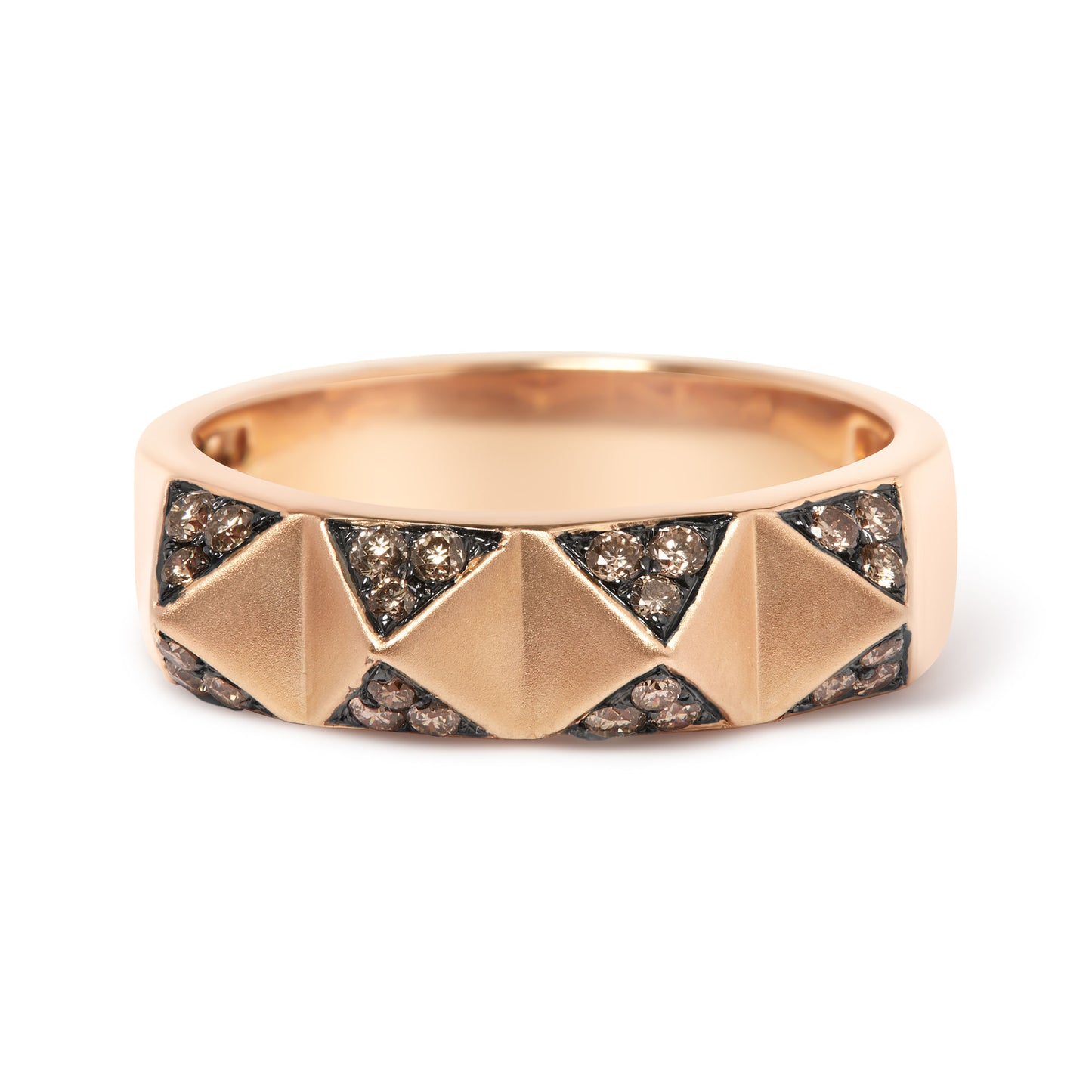 14K Rose Gold 1/4 Cttw Brown Diamond Pyramid Band Ring (Brown Color, SI1-SI2 Clarity)- Size 7