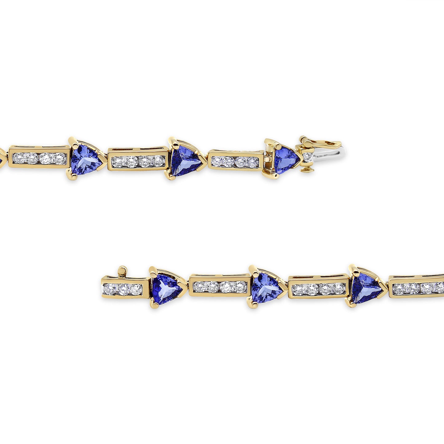 14K Yellow Gold 1 5/8 Cttw Diamond and 5MM Trillion Blue Tanzanite Link Bracelet (H-I Color, I1-I2 Clarity) - 7"