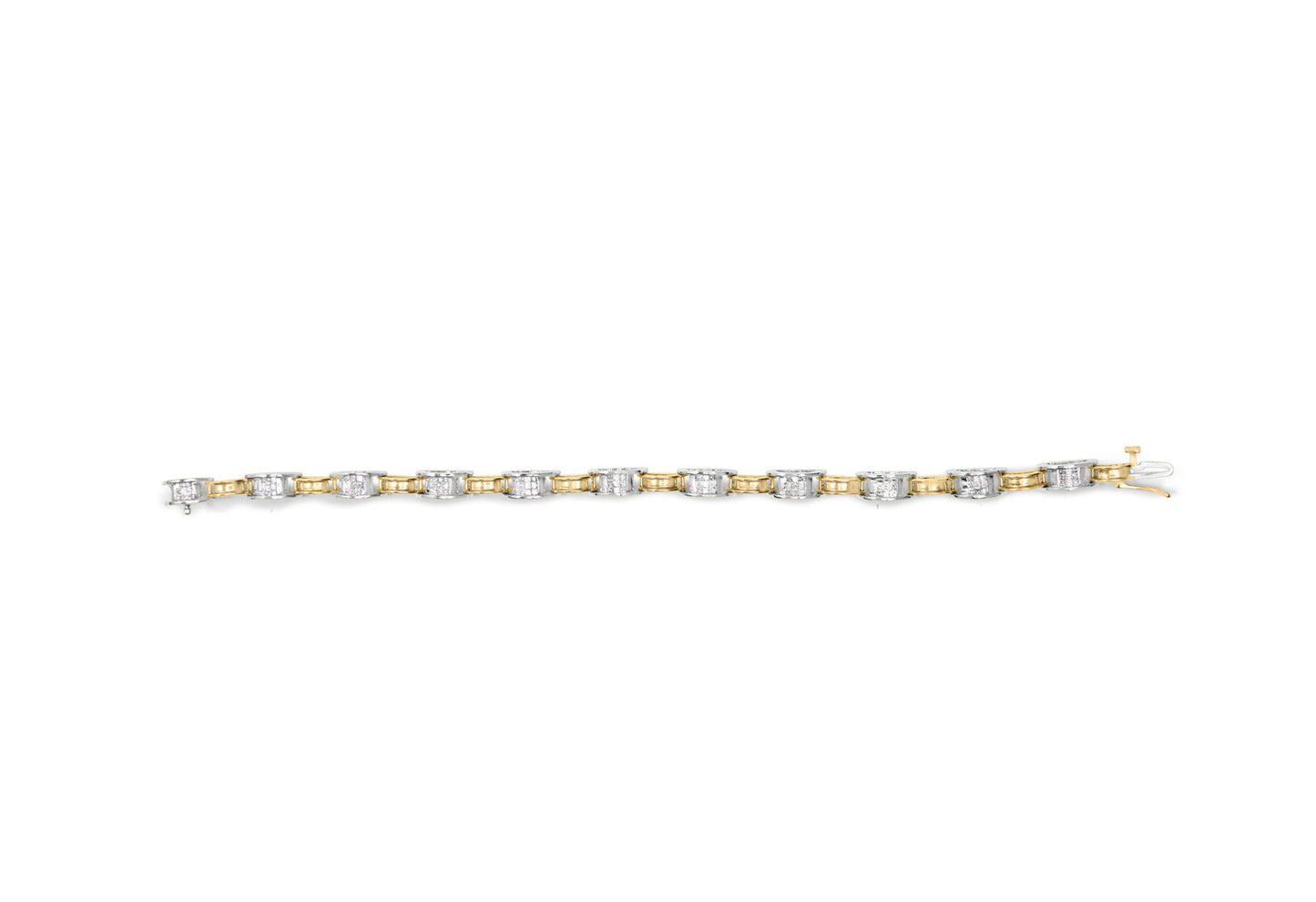 14K Two-Tone Gold 1.00 Cttw Princess-Cut Diamond Chain Link 7" Bracelet (H-I Color, SI1-SI2 Clarity)