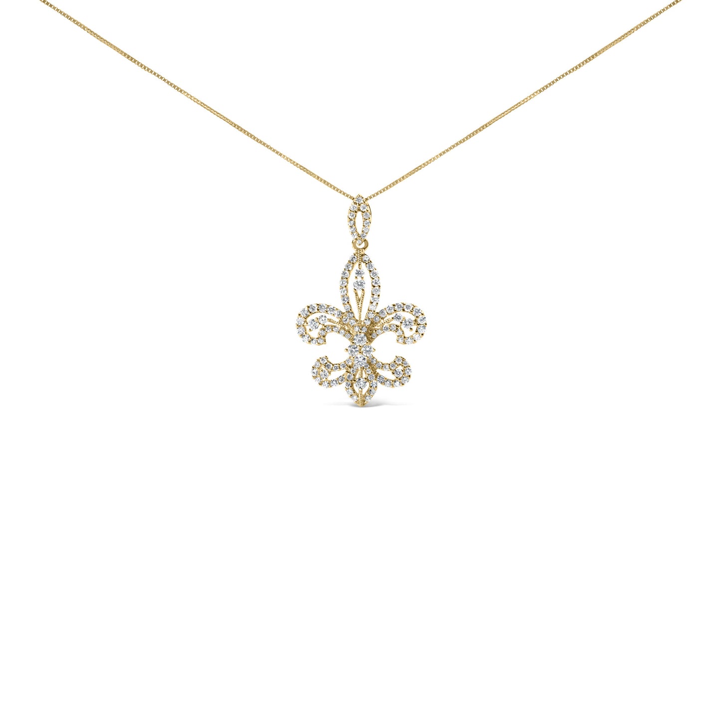 14K Yellow Gold 1.00 Cttw Round Diamond Fleur De Lis 18" Pendant Necklace (H-I Color, SI2-I1 Clarity)