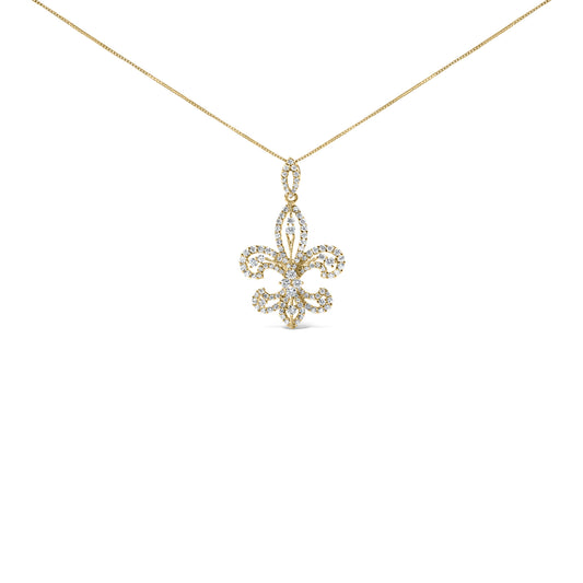 14K Yellow Gold 1.00 Cttw Round Diamond Fleur De Lis 18" Pendant Necklace (H-I Color, SI2-I1 Clarity)