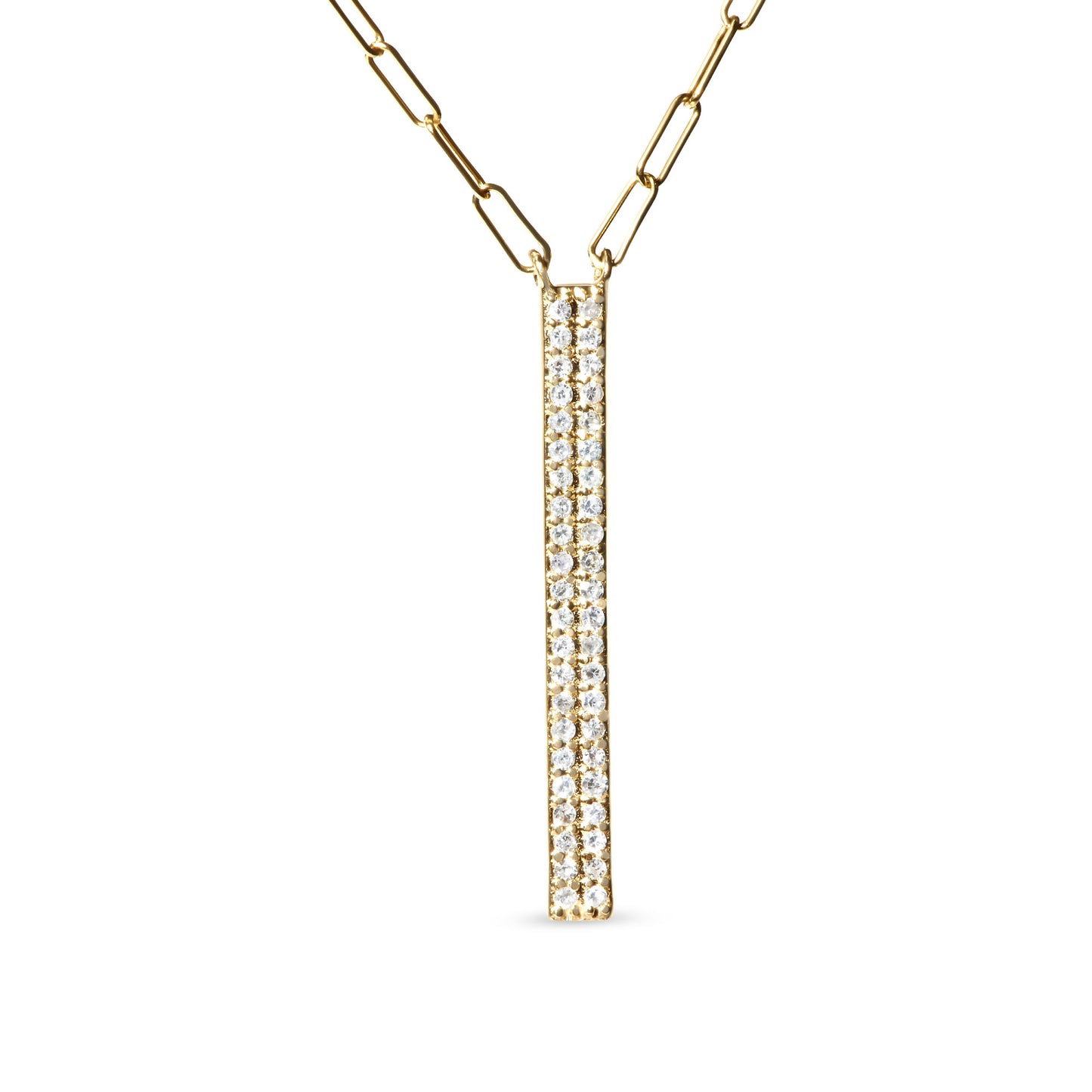 14K Yellow Gold 3/8 Cttw Two-Strand Marquise and Bar Charm Paper Clip Link Pendant Necklace (I-J Color, I1-I2 Clarity) -18" and 20" Inch Lengths