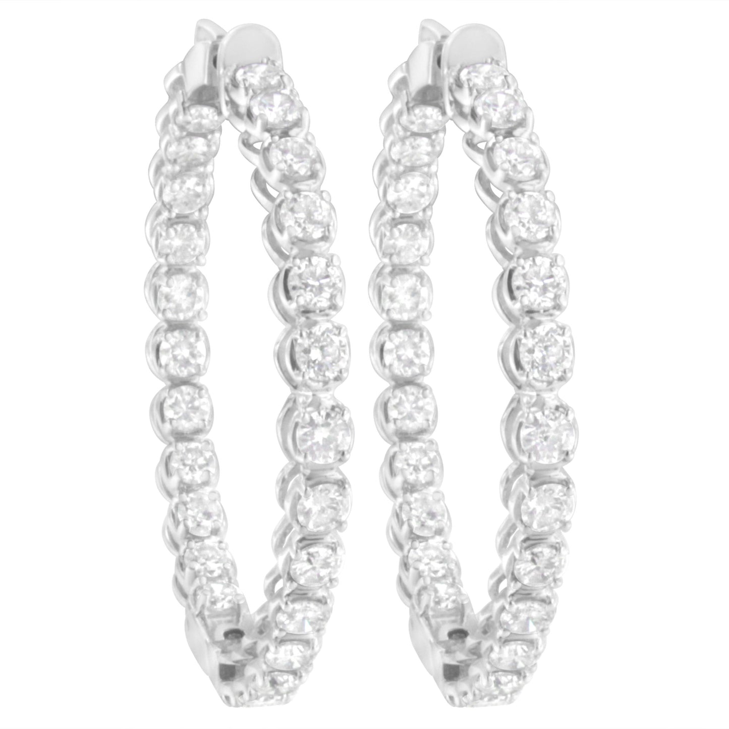 14K White Gold 7.0 Cttw Diamond 1-¾ Inside Out Hinged Leverback Hoop Earrings (I-J Color, I2-I3 Clarity)