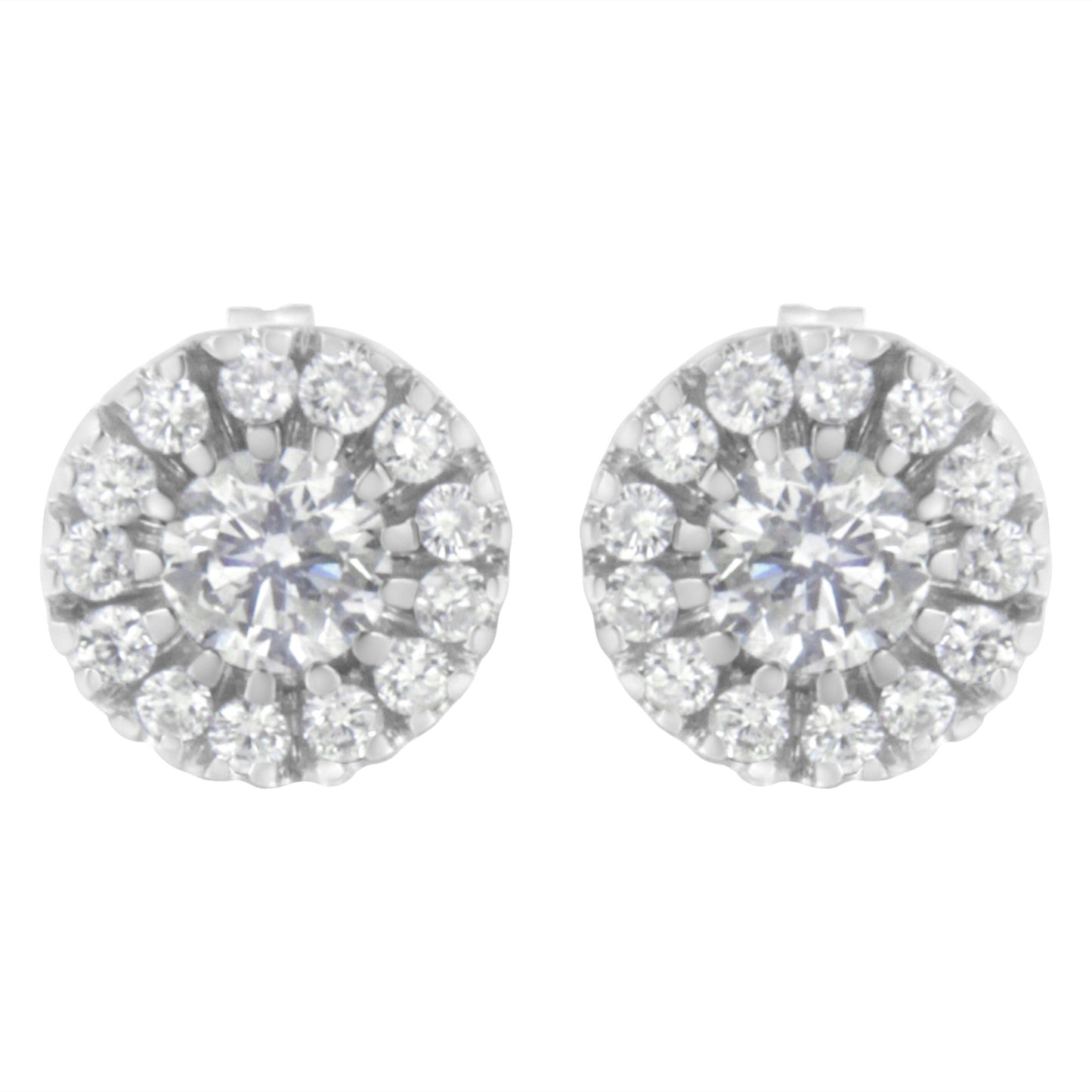 14k White Gold 1 cttw Diamond Halo Stud Earrings (I-J Clarity, I1-I2 Color)