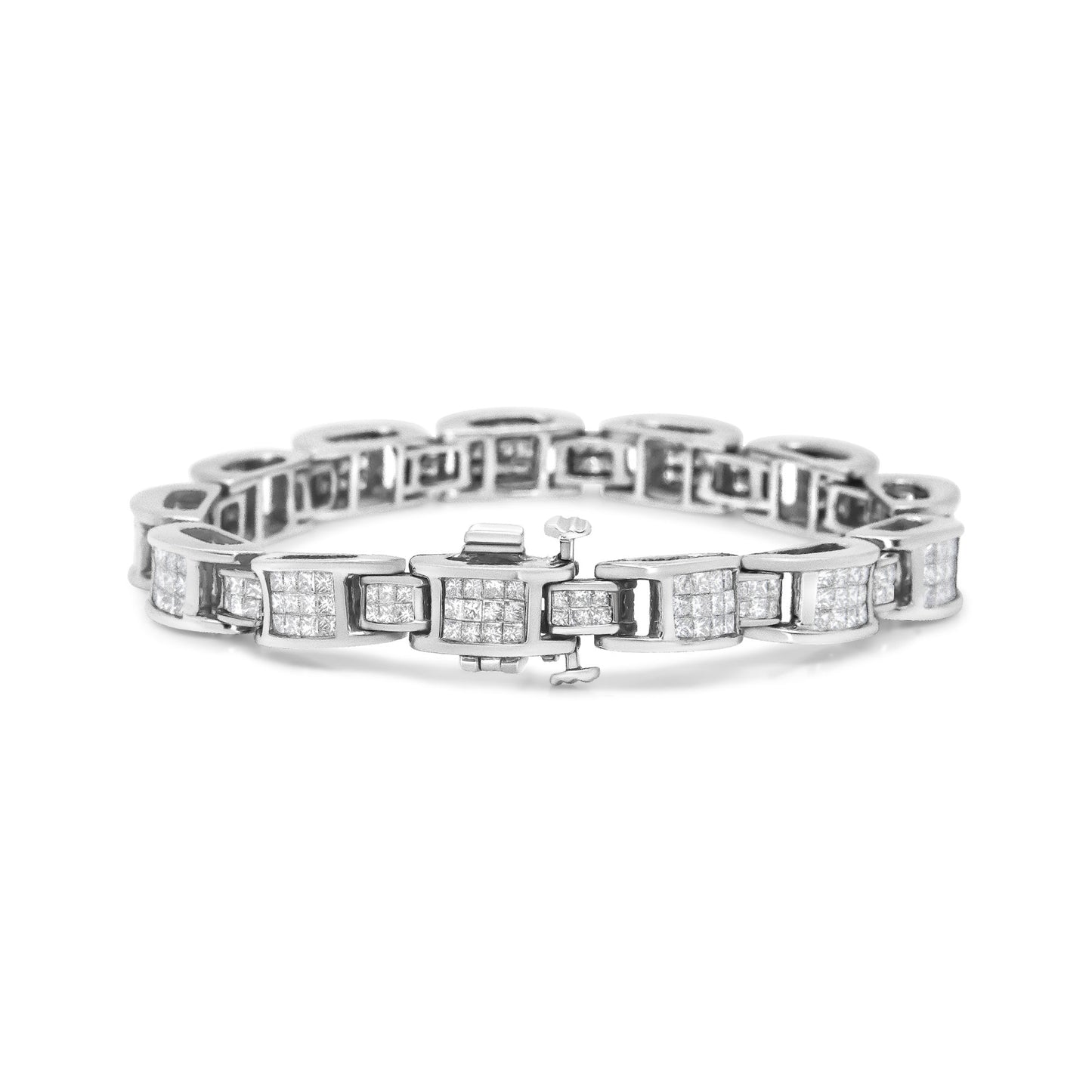 14K White Gold 5.0 Cttw Princess Cut Diamond Invisible Set Alternating Size D Shaped Links Tennis Bracelet (H-I Color, SI2-I1 Clarity) - 7'