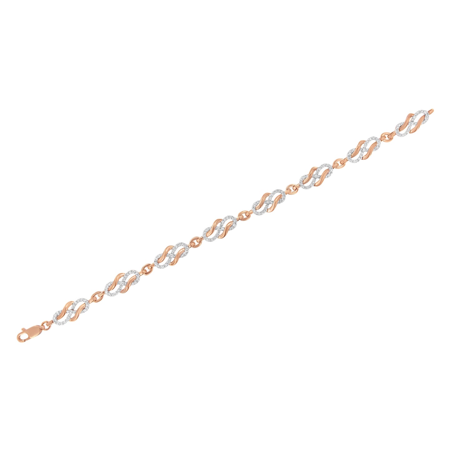 10K Rose Gold 1.0 Cttw Diamond Infinity Loop and Swirl Link Bracelet (I-J Color, I2-I3 Clarity) - 7.25" Inches