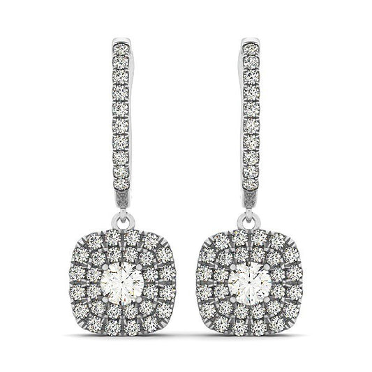 14k White Gold Double Halo Cushion Outer Shaped Diamond Earrings (3/4 cttw)