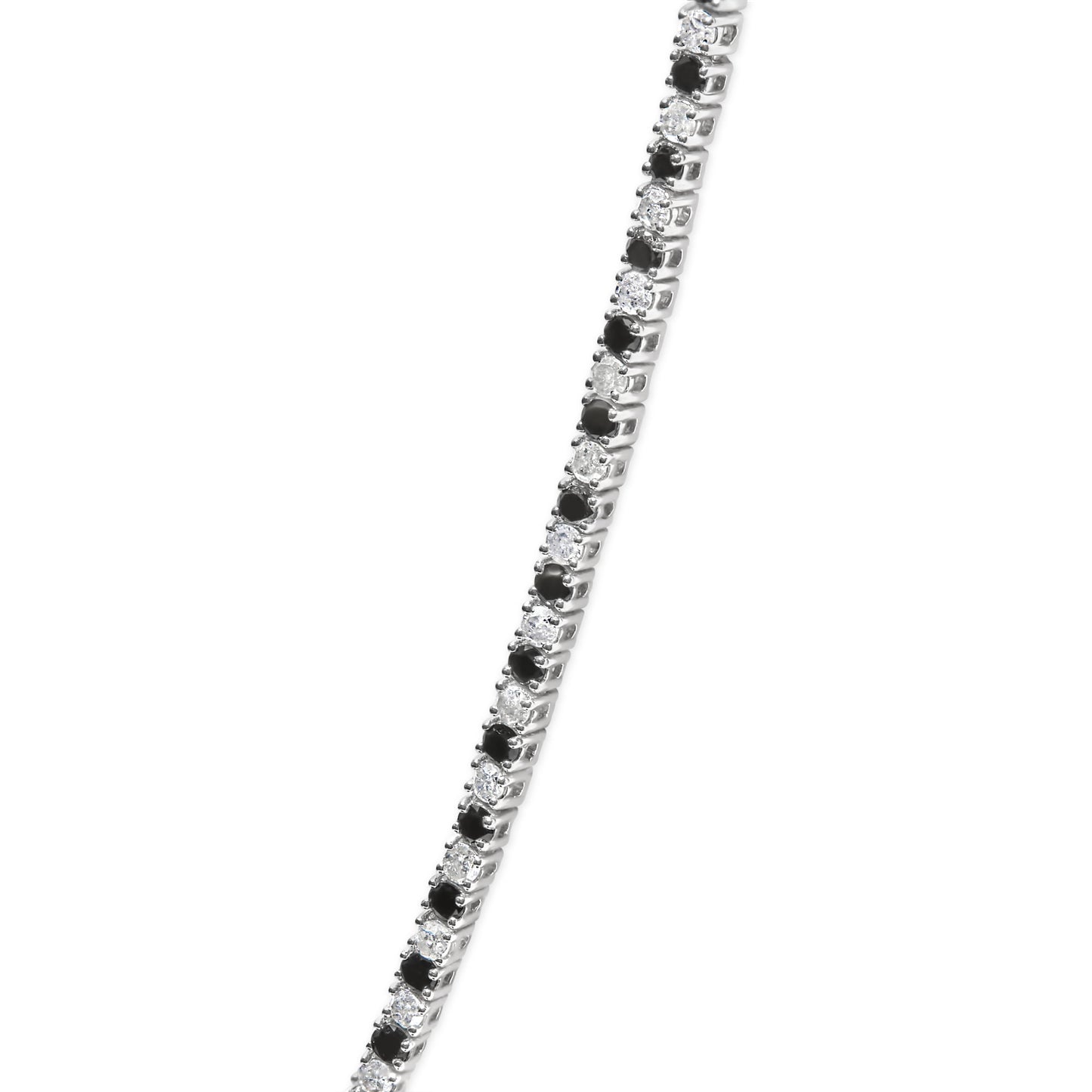 .925 Sterling Silver 7.0 Carat Alternating White and Black Diamond Tennis Necklace (Black/I-J Color, I2-I3 Clarity) - 16- 18" Inches