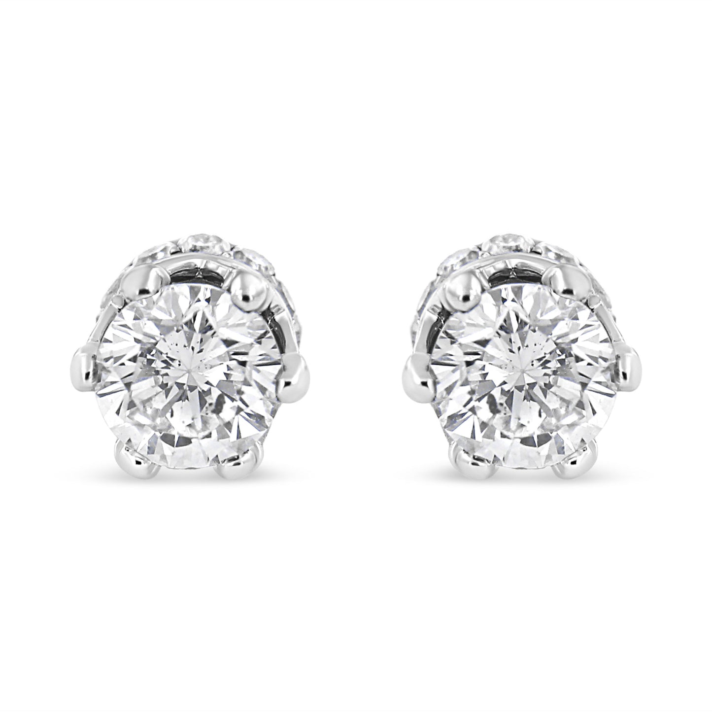 14K White Gold 2.0 Cttw Round Cut Prong-Set Diamond Crown Stud Earring (I-J Color, I1-I2 Clarity)