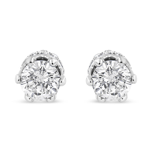 14K White Gold 2.0 Cttw Round Cut Prong-Set Diamond Crown Stud Earring (I-J Color, I1-I2 Clarity)