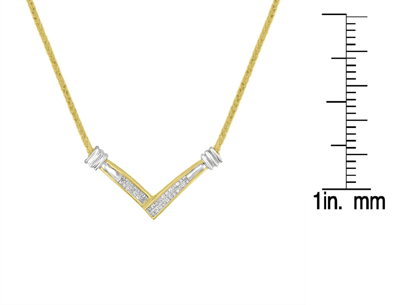 14K Yellow and White Gold 1/4 Cttw Princess Cut Diamond Channel-Set 'V' Shape 18" Pendant Necklace (H-I Color, SI2-I1 Clarity)