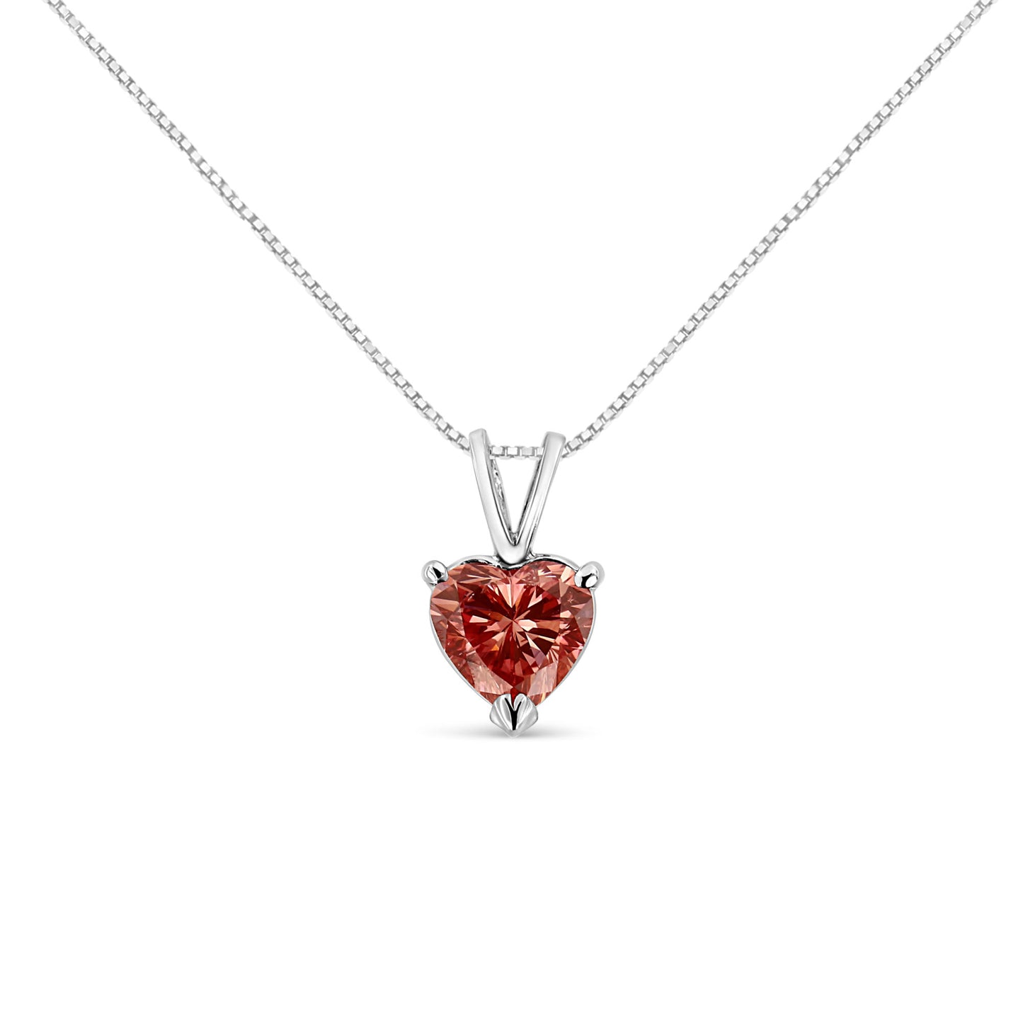 IGI Certified 14K White Gold Martini Set 1.00 Cttw Lab Grown Pink Heart Diamond Solitaire 18" Pendant Necklace (Pink Color, SI2 Clarity)