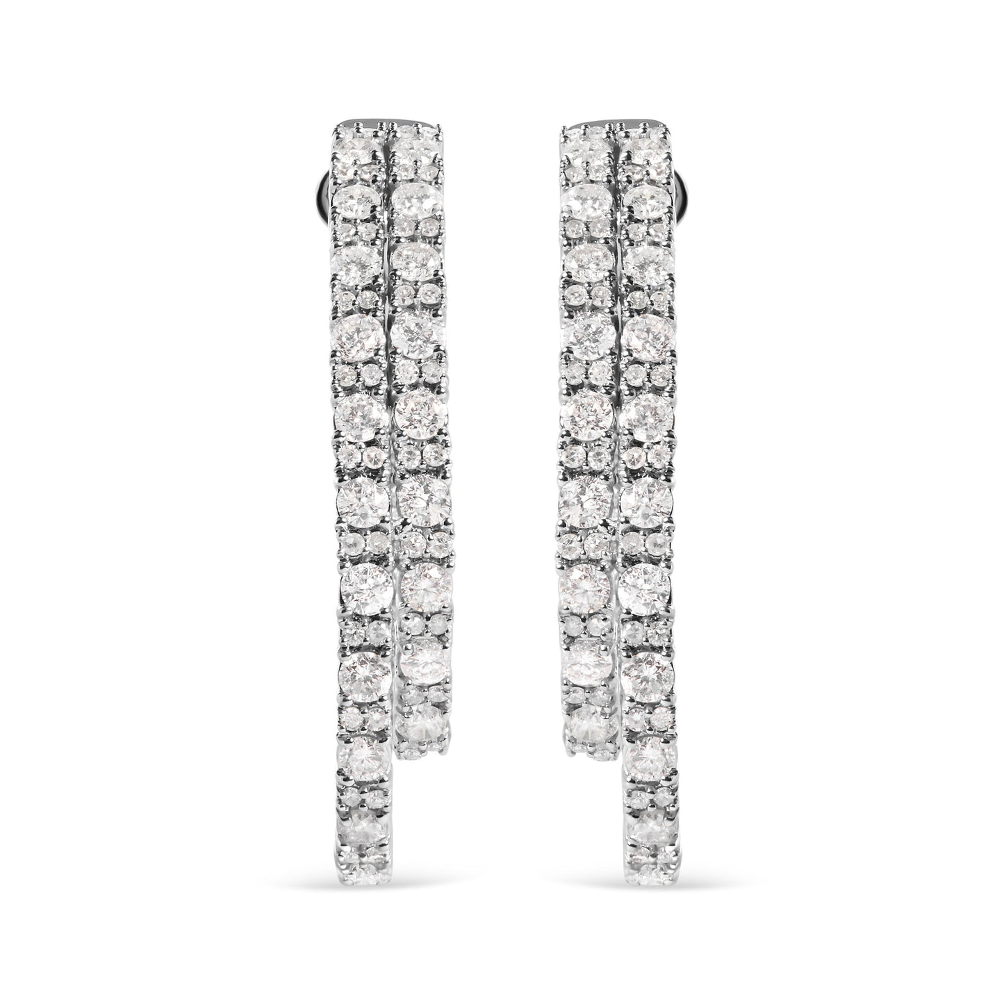 14K White Gold 4.0 Cttw Diamond Asymmetrical Inside Out Double-Hoop Earrings (I-J Color, I1-I2 Clarity)