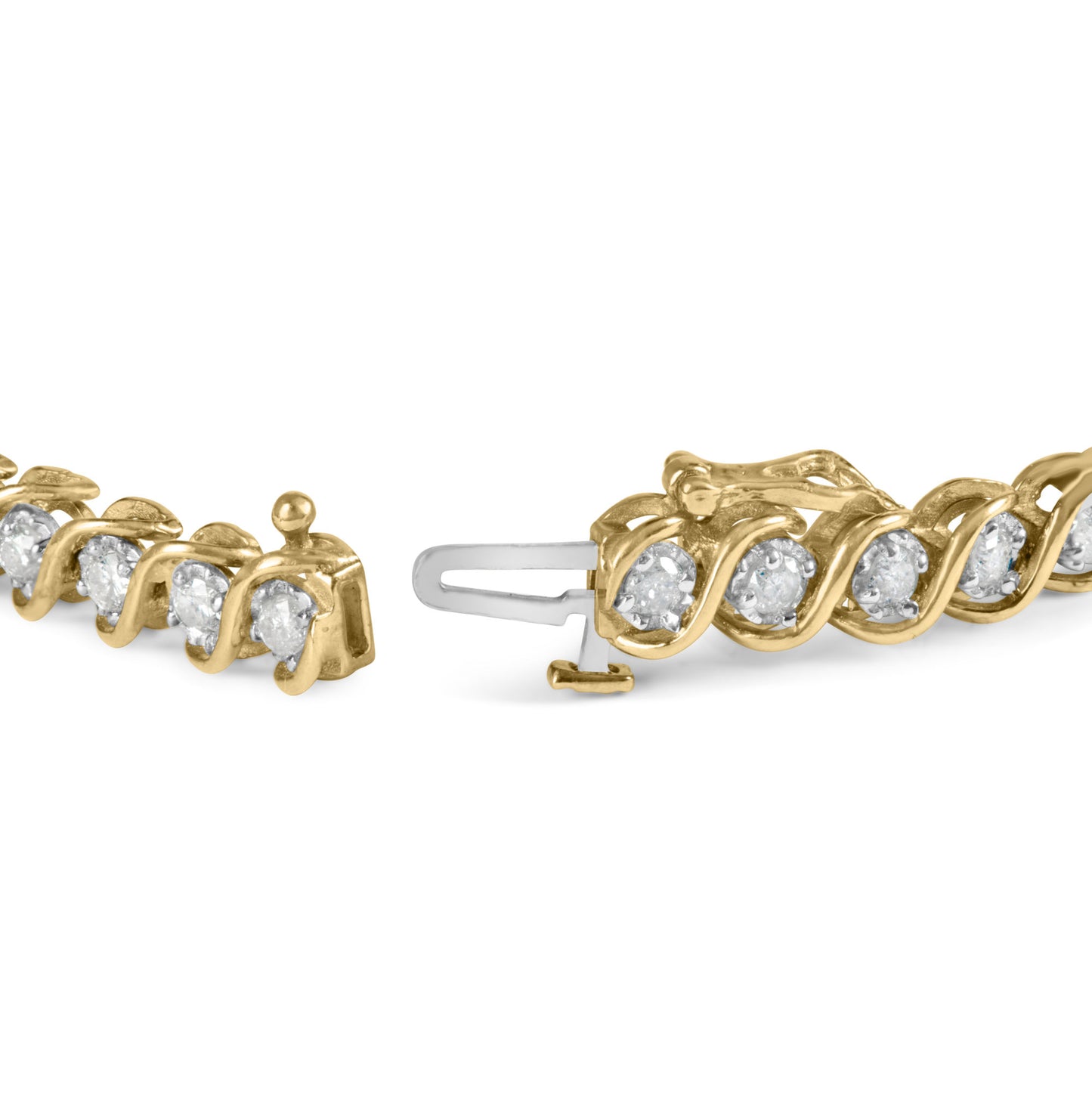 10K Yellow Gold 3 cttw Round-Cut Diamond Spiral Link 7.50" Bracelet (I-J Color, I1-I2 Clarity)