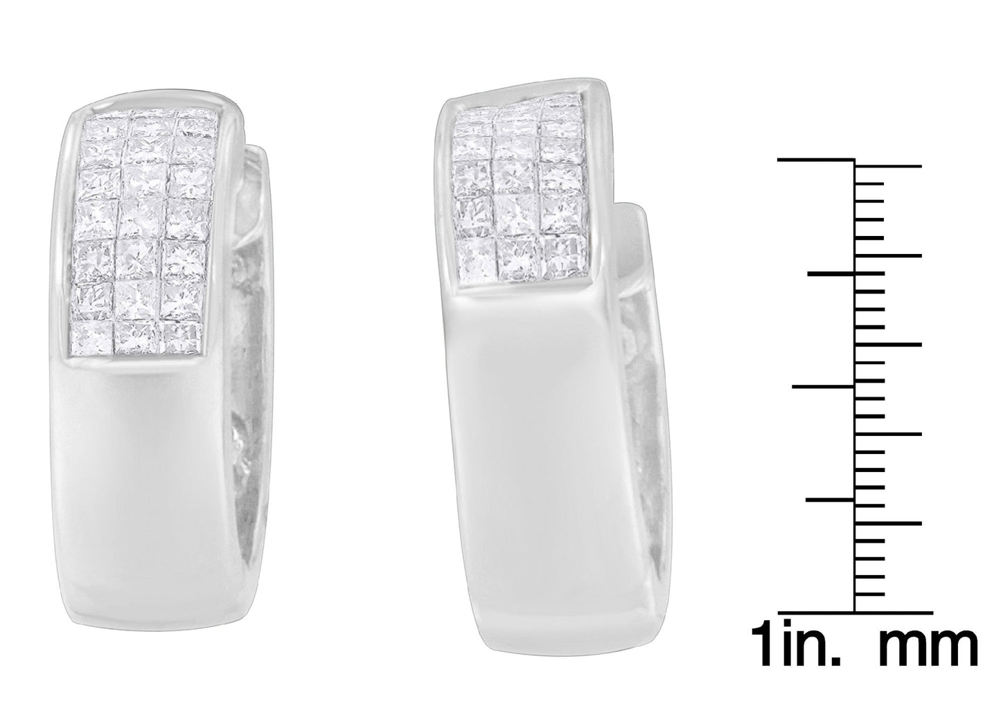 14K White Gold 1 1/8 cttw Princess and Round Cut Diamond Huggie Earrings (H-I, VS1-VS2)