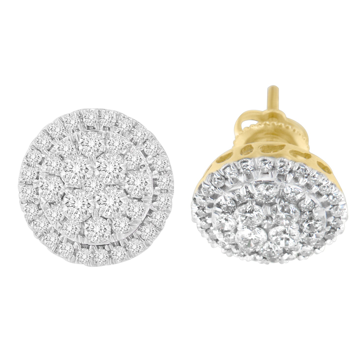 10K Yellow Gold Round Cut Diamond Earrings (1.5 cttw, H-I Color, I2-I3 Clarity)