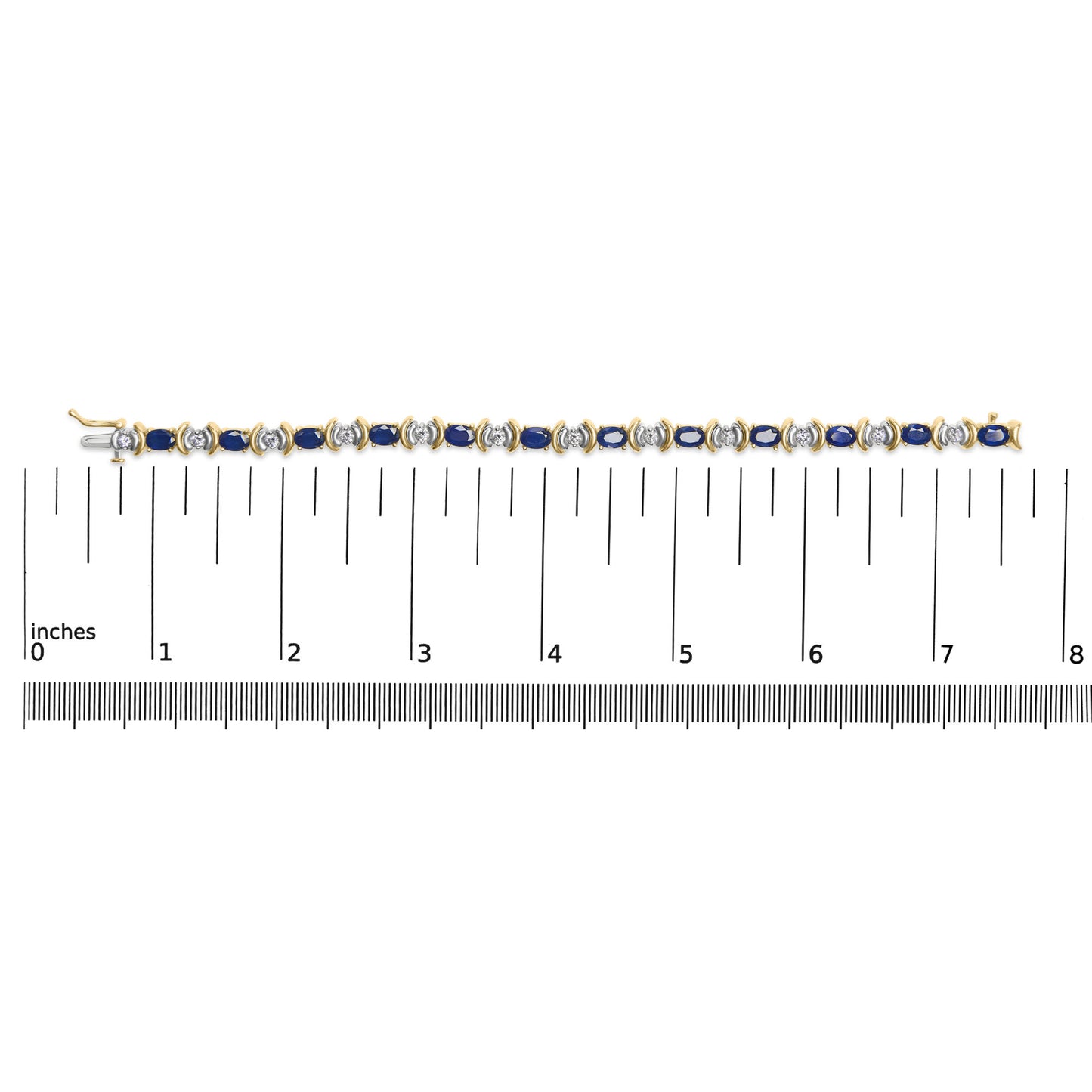 14K Yellow Gold 1.00 Cttw Alternating Diamond and 6 1/2 Cttw Oval Blue Sapphire Link Bracelet (H-I Color, SI1-SI2 Clarity) - 7" Inches