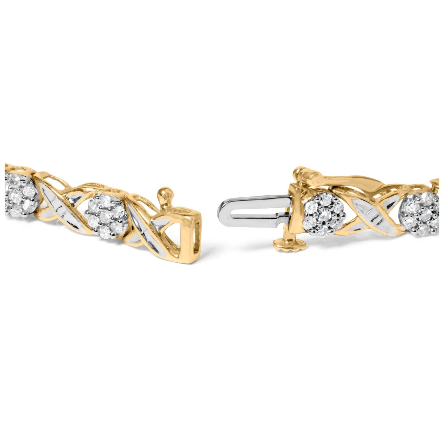 10K Yellow Gold 1.00 Cttw Round Cut Diamond Cross Link 7" Bracelet (I-J Color, I2-I3 Clarity)