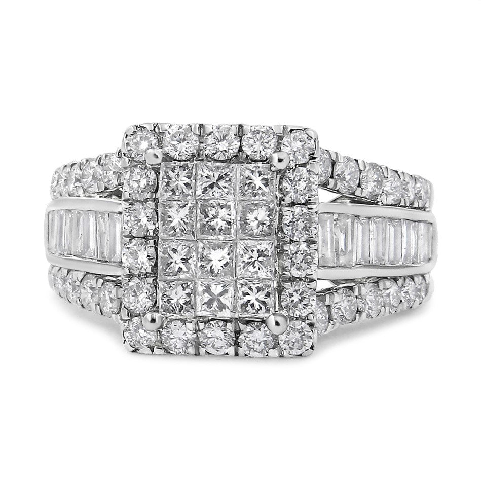 14K White Gold 2.00 Cttw Composite Head with Halo and Side Stones Diamond Ring (H-I Color, SI1-SI2 Clarity) - Ring Size 7