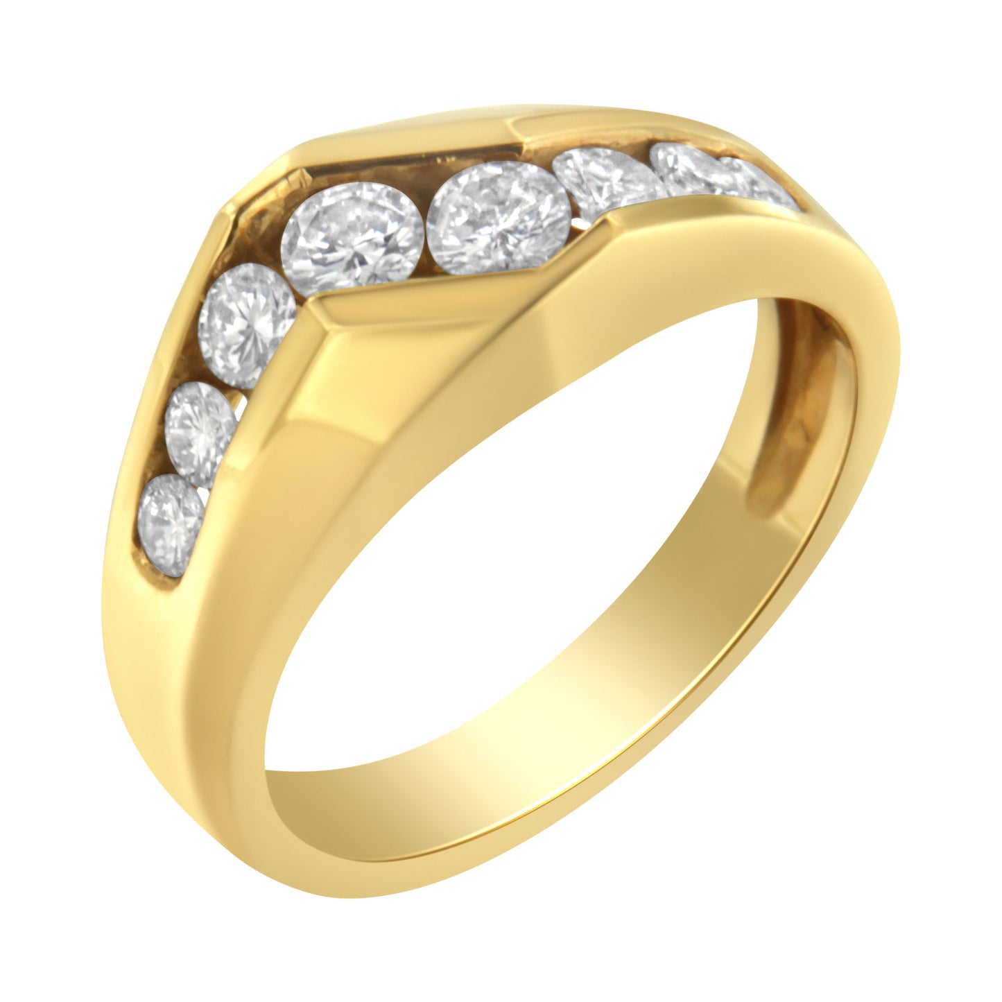 14KT Yellow Gold Men's Round Cut Diamond Ring (1 cttw, H-I Color, SI2-I1 Clarity)