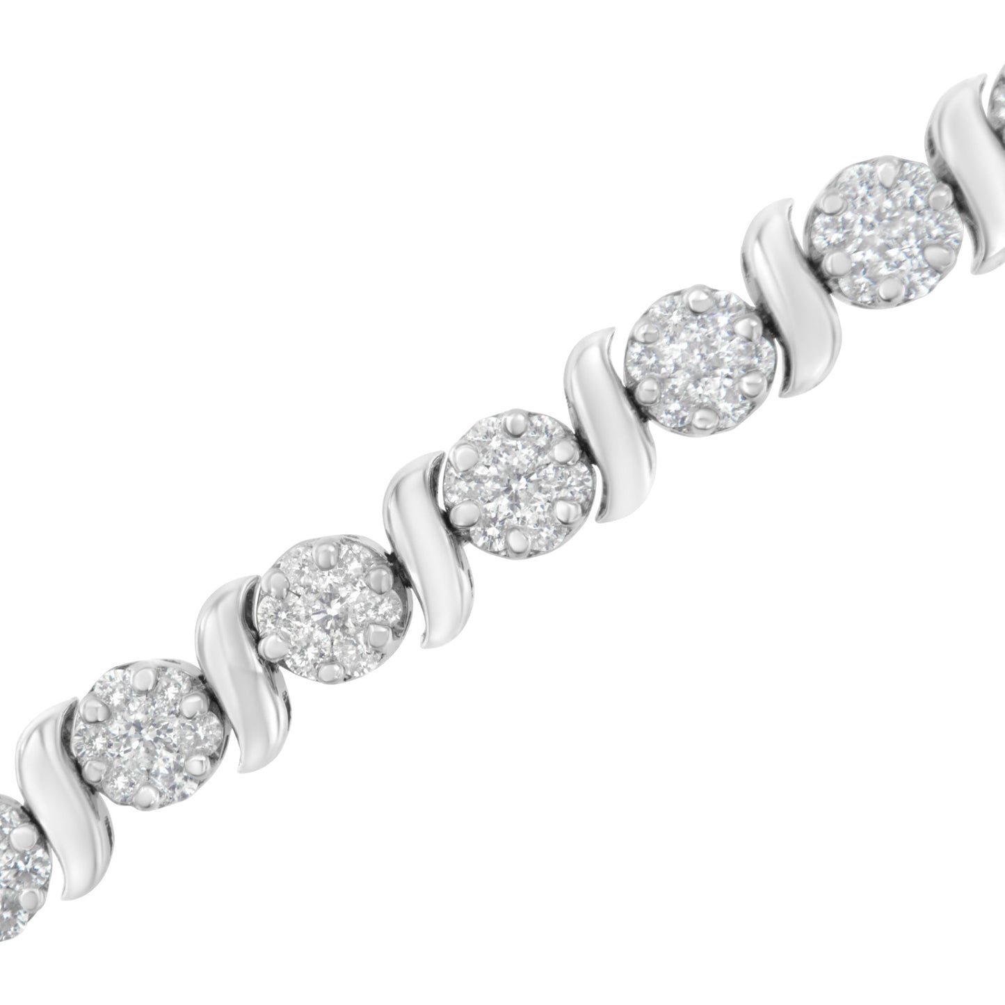 14K White Gold 5 1/4 cttw Diamond S-Link Floral Cluster Tennis Bracelet (I-J Clarity, SI2-I1 Color) - Size 7"