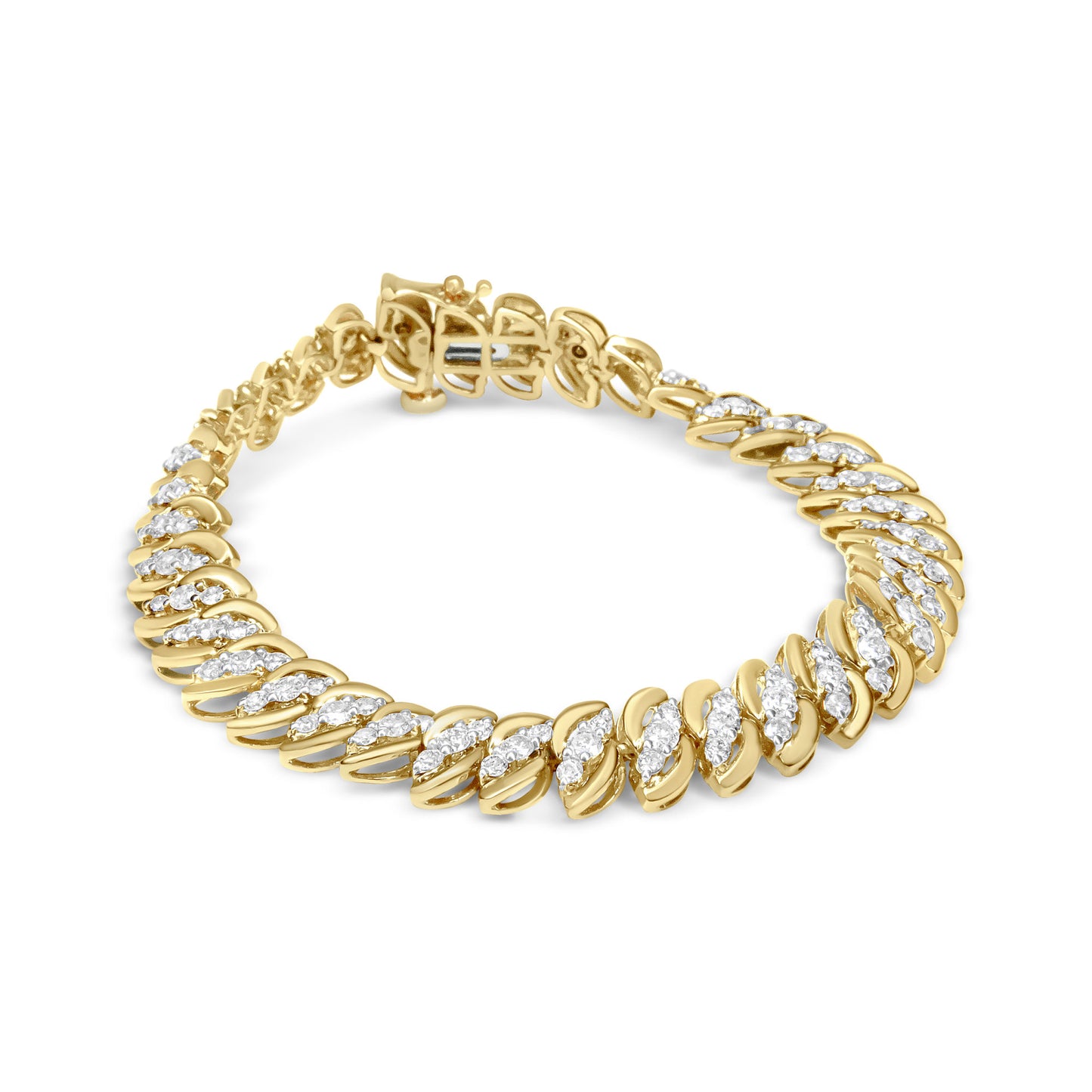 10K Yellow Gold 5.0 Cttw Diamond Double Row S-Link Cuban Bracelet (J-K Color, I2-I3 Clarity) - 7.25" Inches