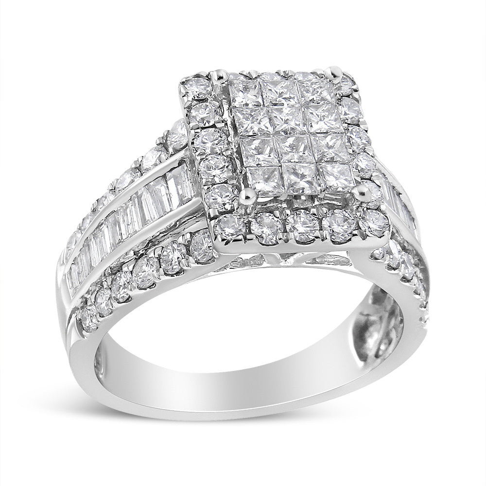 14K White Gold 2.00 Cttw Composite Head with Halo and Side Stones Diamond Ring (H-I Color, SI1-SI2 Clarity) - Ring Size 7