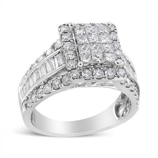 14K White Gold 2.00 Cttw Composite Head with Halo and Side Stones Diamond Ring (H-I Color, SI1-SI2 Clarity) - Ring Size 7