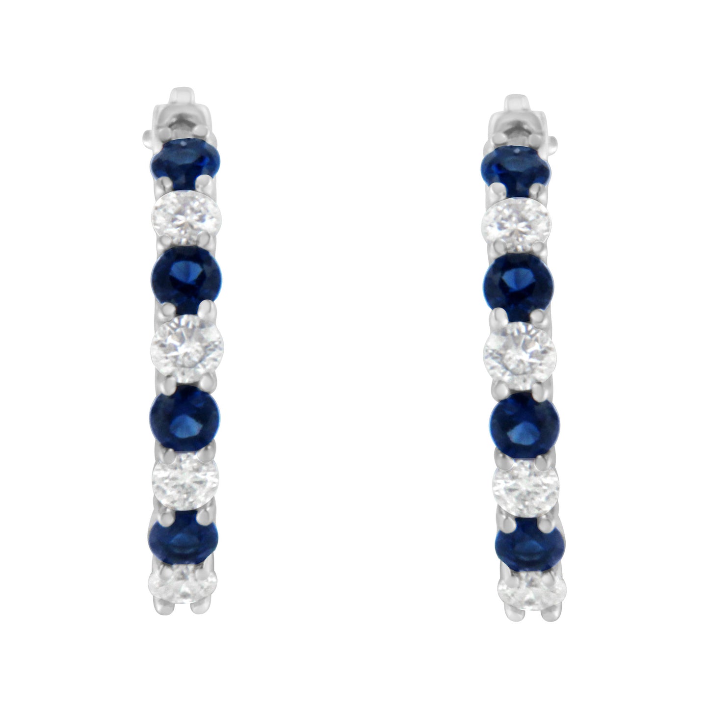 10K White Gold 2.5MM Sapphire Gemstone and 1/2 Cttw Diamond Hoop Earrings (H-I Color, I1-I2 Clarity)